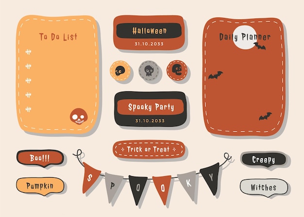 Planner met schattige illustratie halloween-thema afbeelding voor journaling, sticker en plakboek.