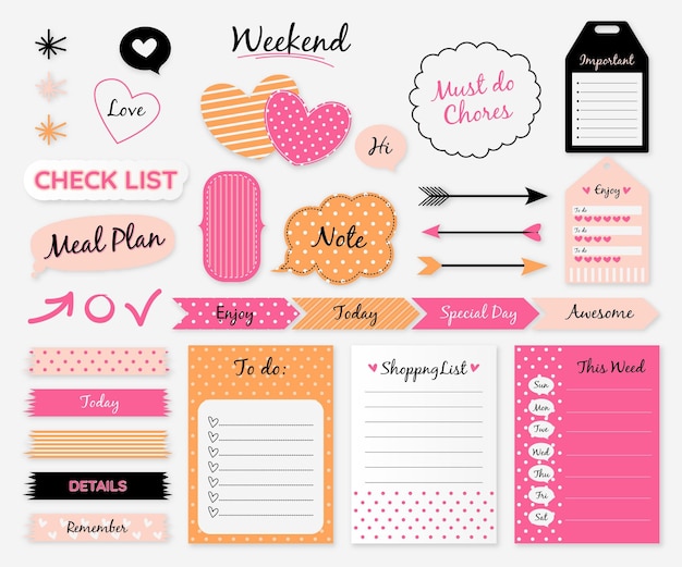 Vector planner scrapbook set