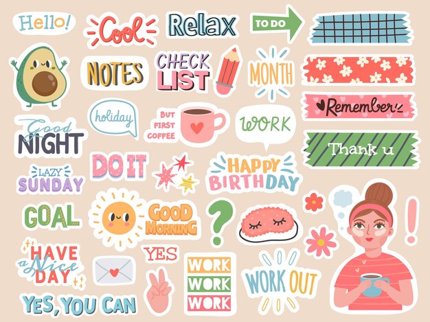 cute planner stickers, note, tape, for student note, scrapbook and