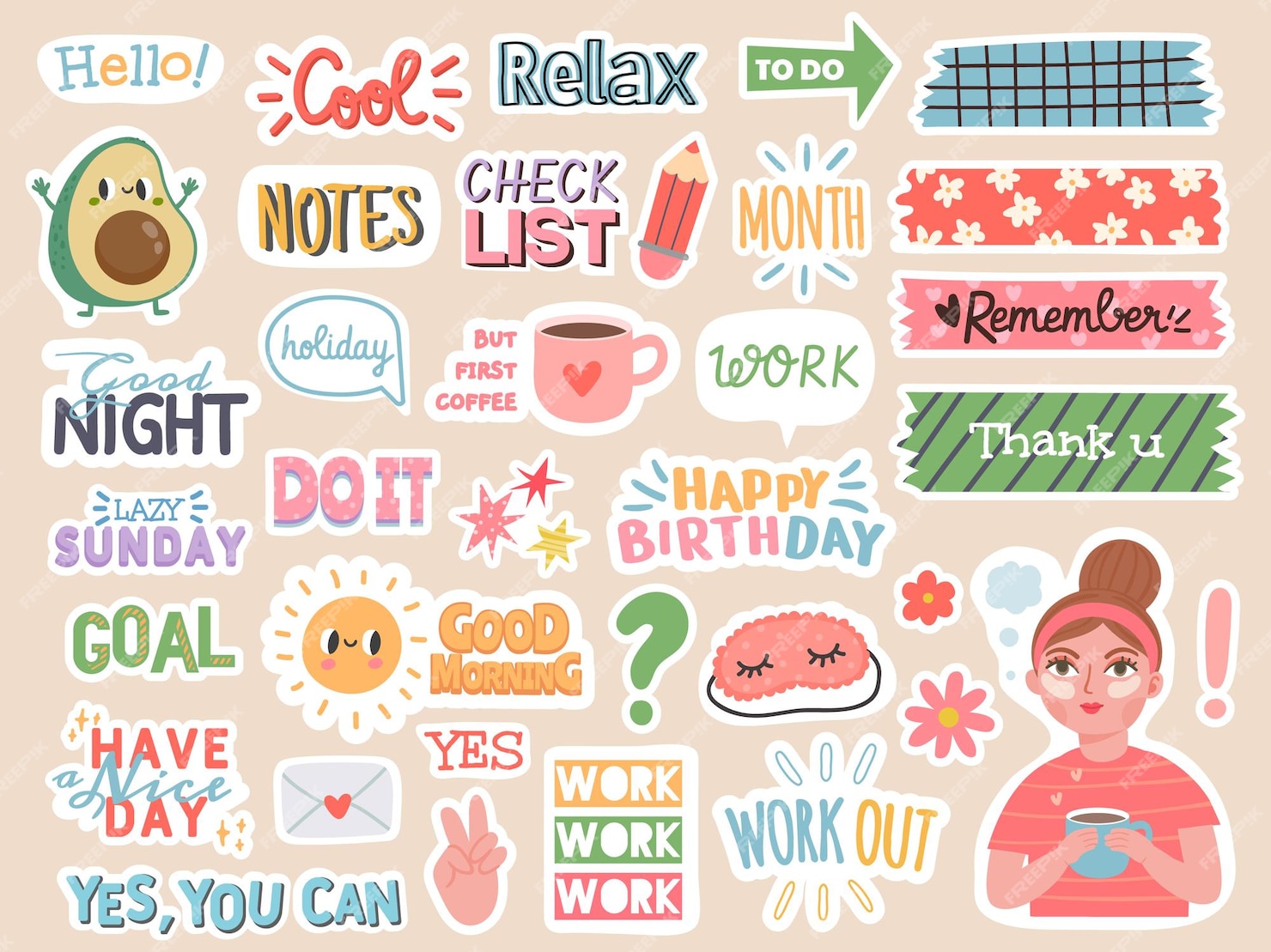 premium-vector-planner-stickers-cartoon-characters-and-motivation