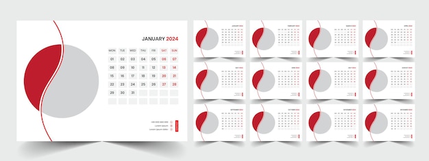 Vector planner template with calendar for 2024 year