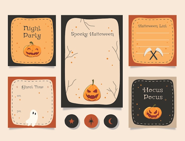 Vettore planner con grafica a tema halloween illustrazione carino per l'inserimento nel diario, adesivo e album.