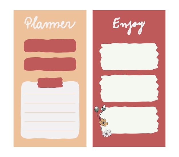 Planners en takenlijst. Sjabloon voor planning, checklists, notebooks.