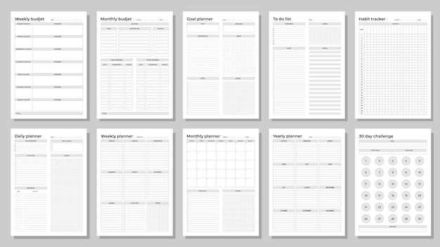 Planners set Daily weekly monthly yearly habit tracker to do list goal monthly budjet