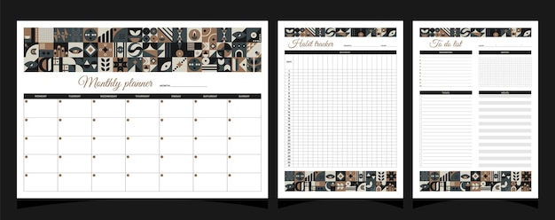 Vector planners set geometry monthly habit tracker to do list planners