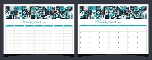 Planners set geometry Monthly and weekly planners Planners printable template with geometric shapes