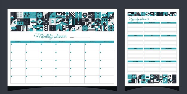 Planners set geometry monthly and yearly planners