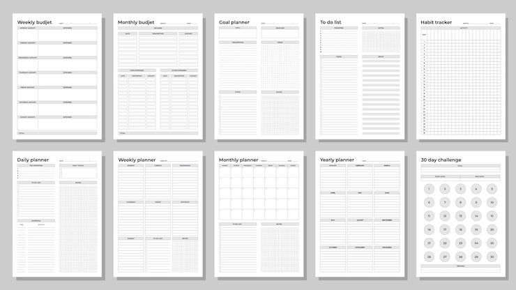 Vector planners stellen dagelijkse wekelijkse maandelijkse jaarlijkse gewoonte tracker om te doen lijst doel maandelijkse begroting wekelijkse begroting