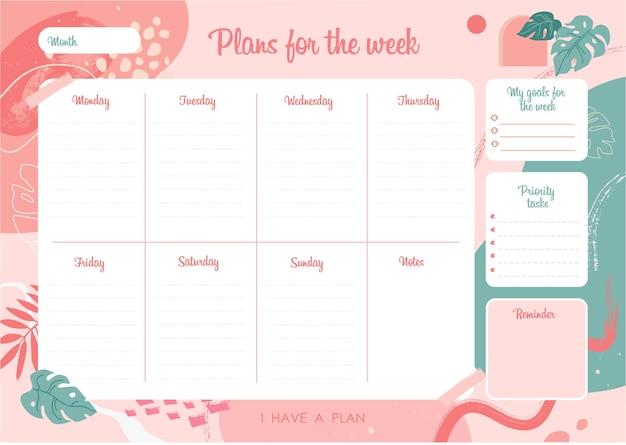 Plannersjabloon voor de weekillustratie met blanco pagina-ontwerp