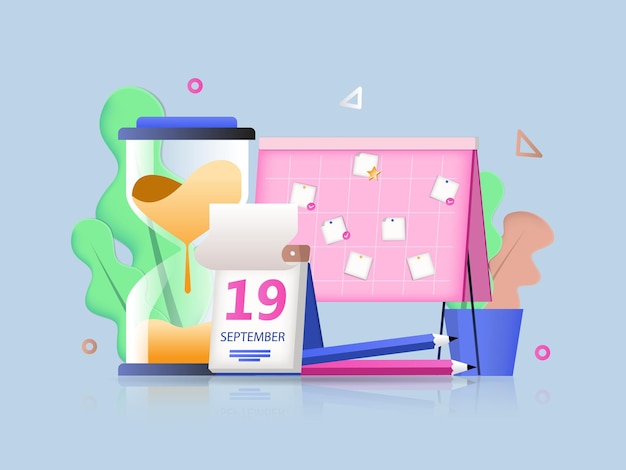 Planning concept 3D illustration Icon composition with clipboard with stickers calendar Vector