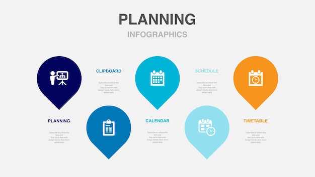 Planning klembord kalender schema tijdschema pictogrammen Infographic ontwerp lay-out sjabloon Creatief presentatieconcept met 5 stappen