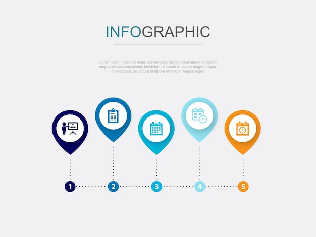 Planning klembord kalender schema tijdschema pictogrammen Infographic ontwerpsjabloon Creatief concept met 5 stappen