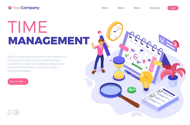 Vector planning schedule and time management isometric landing page