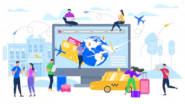 Planning travel with online services flat vector