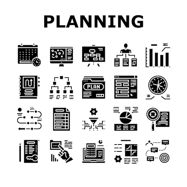 Vector planning work process collection icons set vector