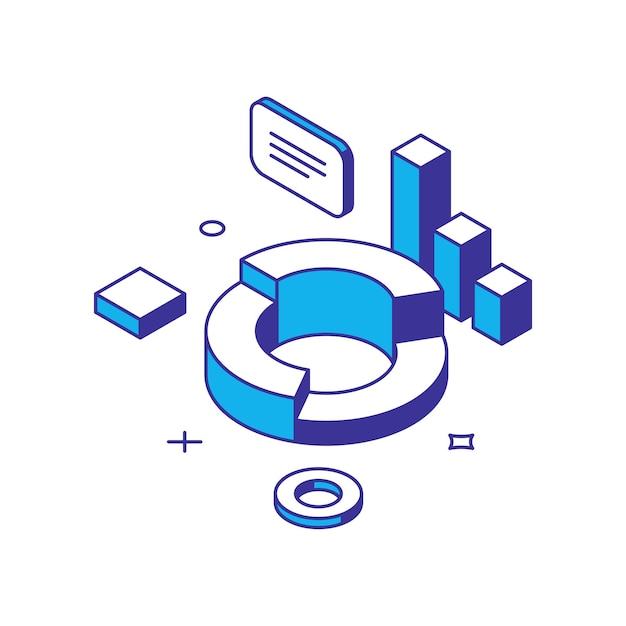 Planningsgegevens analyseren financieel diagram grafiek strategie ontwikkeling dynamische isometrische vector