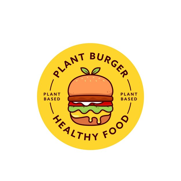 Plant based hamburger logo, healthy burger logo badge sticker for vegan