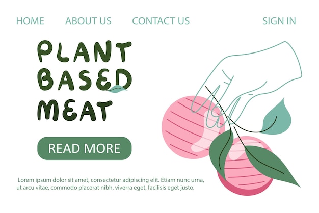 Plant based meat landing page template vector illustration