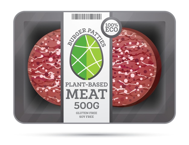 Vector plant based meat in package isolated on white vegan concept