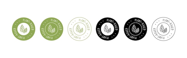 Plant based product icon Round vector sticker set