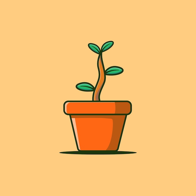 Vector plant buds in the pot flat vector illustration