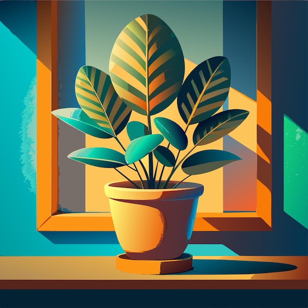 Vector plant in clay pot vector illustration