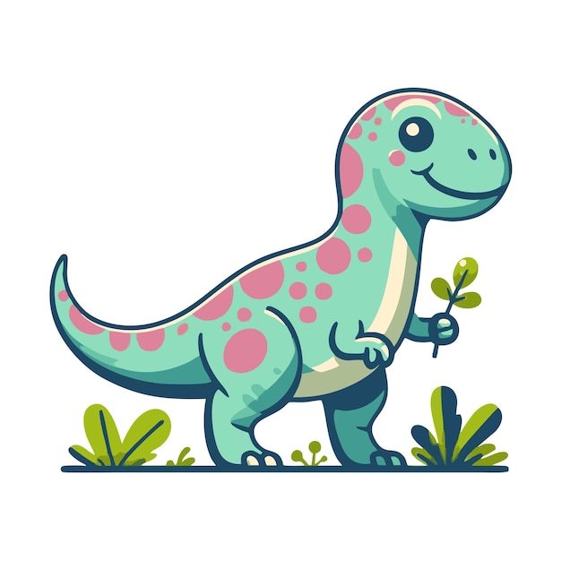 Динозавр, съедающий растения, плоский векторный дизайн