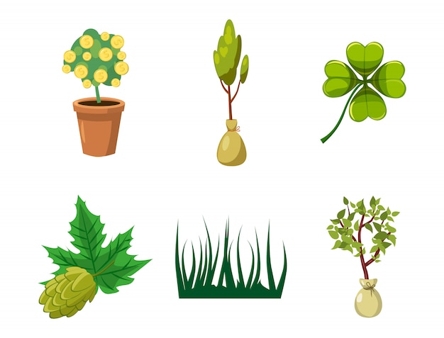 Plant elements set. Cartoon set of plant