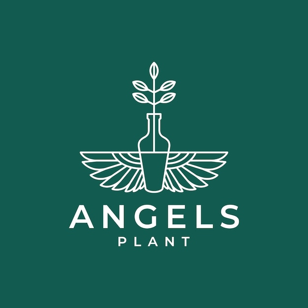 Plant floral pots vase wings angel minimal line logo design vector