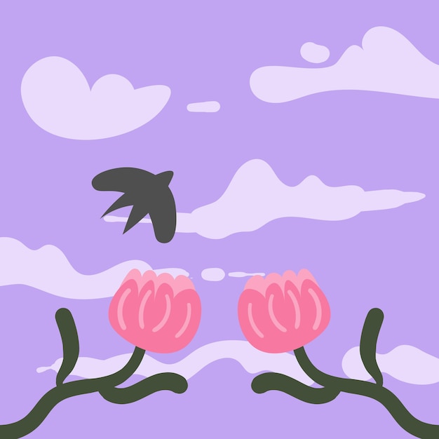 Plant and flower and sky landscape flat illustration