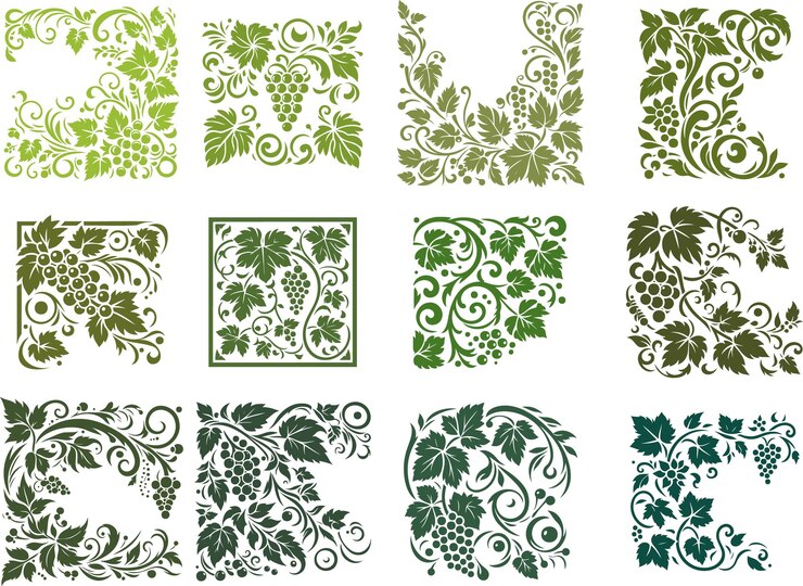 Plant frame with vines and scrolls