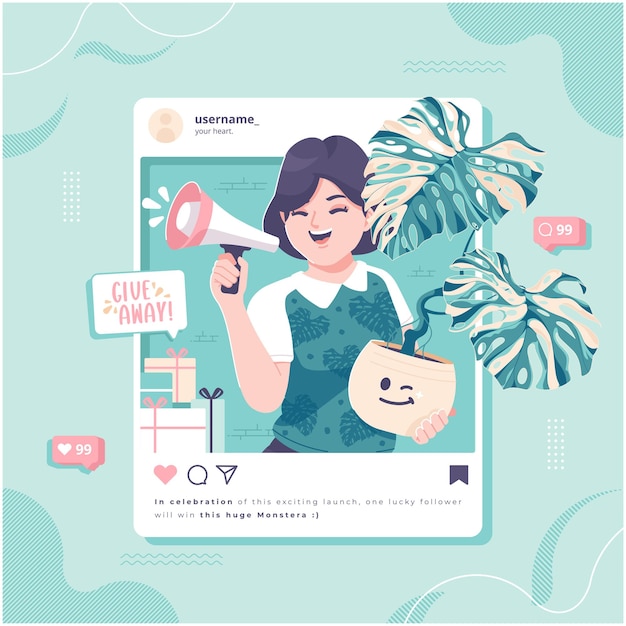 plant giveaway social media concept illustration background