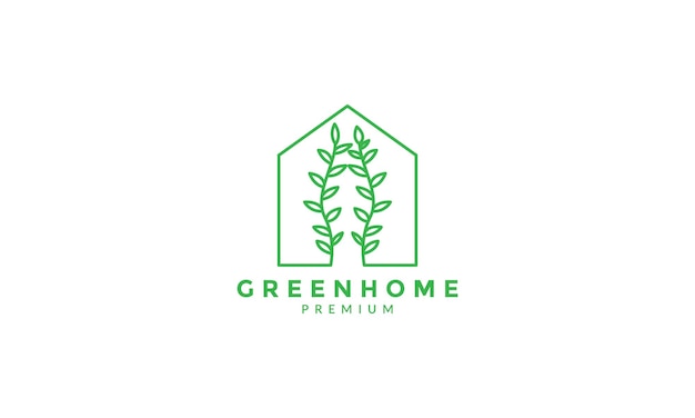 Pianta verde con disegno di illustrazione vettoriale icona logo giardinaggio linea casa casa