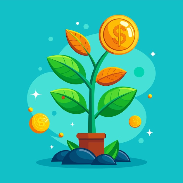 Plant growth from coin or plant growth with money