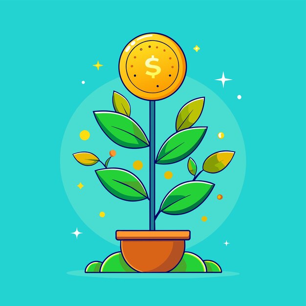 Vector plant growth from coin or plant growth with money