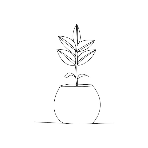 Plant growth tree continuous one line drawing of outline vector illustration