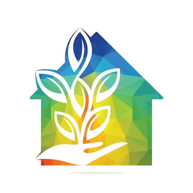 Растение в руке Векторный дизайн логотипа Натуральные продукты в форме дома Косметика и логотип спа