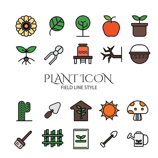 Plant icon set flied line style