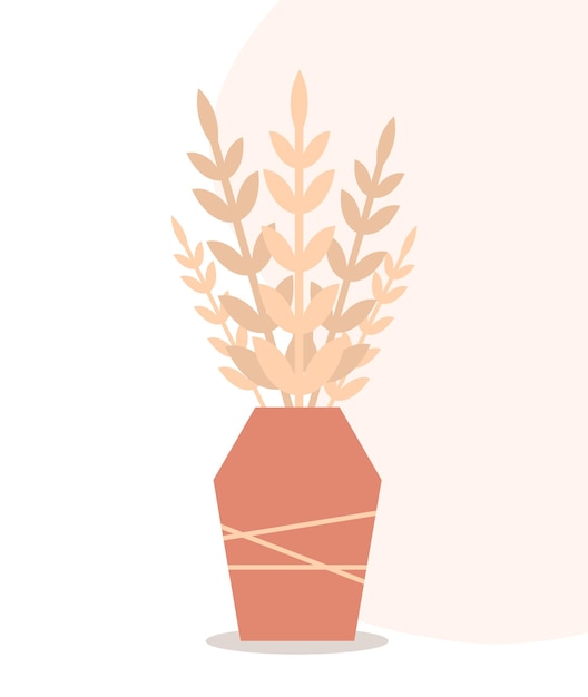 Plant in bloempot concept takken met bladeren in bruine pot comfort en gezelligheid in het huis poster of banner voor website cartoon platte vector illustratie geïsoleerd op witte achtergrond