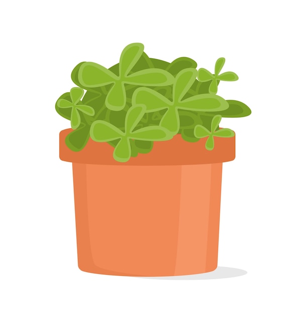 Plant in bloempot concept Tuinieren en landbouw plantkunde Bladeren en bloemen in beige pot Poster of het spandoek voor website Cartoon platte vectorillustratie geïsoleerd op witte achtergrond