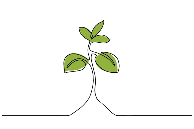 Plant in de bodem met bladeren lijn pictogram Zaailing vector overzicht teken Een ononderbroken lijn van kunst