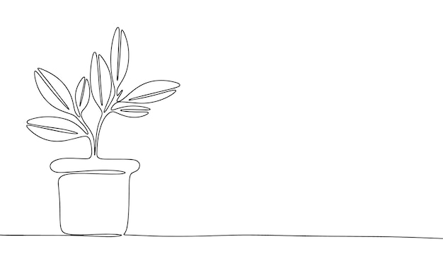 Plant in pot Eén lijn continu concept interieur banner Lijnkunst schets silhouet vector