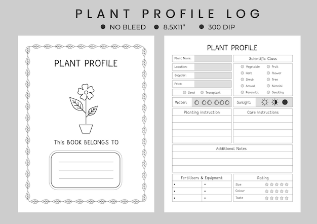 植物ジャーナル ログブックまたはノート プランナー、植物プロファイル、ガーデニング ジャーナル。