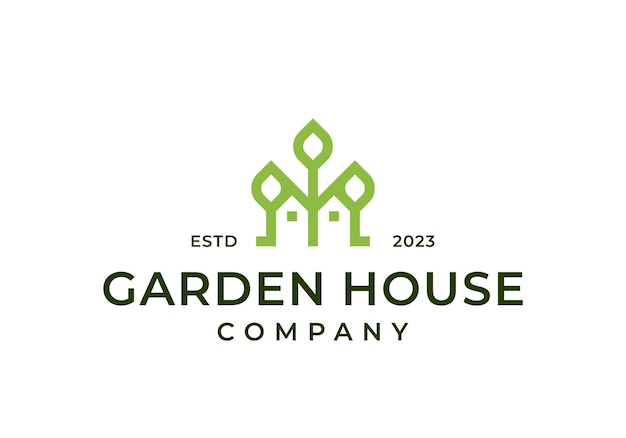 Foglia con casa per casa di giardino illustrazione del logo della pianta