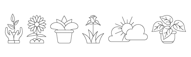 植物ライン アート アイコン セット デザイン テンプレート ベクトル イラスト