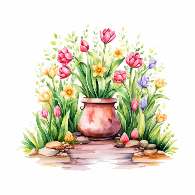 Plant met bloemen aquarelverf