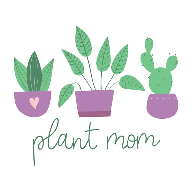 Vector plant moeder hand getrokken belettering met kamerplanten vector illustratie