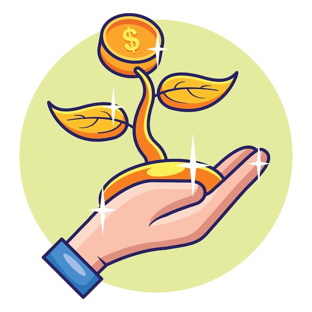 Vector plant of money coin growth on hands business investment growth concept design. premium vector