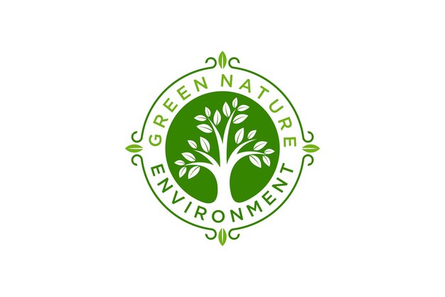 Vector plant natuur groene boom logo ontwerp afgeronde cirkel vorm eco blad illustratie omgeving