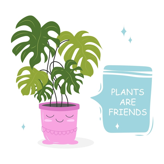 Vector plant phrase trendy house plant and motivation quote plants friends